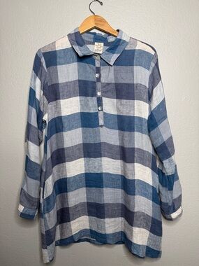 Match point USA tunic linen plaid gingham sz small Lagenlook